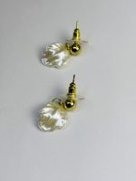 Golden Bead Pearl White Petal Stud Earrings - Image 2