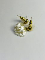 Golden Bead Pearl White Petal Stud Earrings - Image 3
