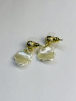 Golden Bead Pearl White Petal Stud Earrings - Image 4