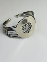 Metallic Style Zircon-Embedded Circular Open Bangle - Image 2