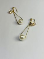 Golden Chain Pearl Drop Earrings (Adorned with Zircons) - Image 3