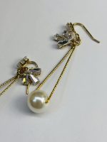 Golden Chain Pearl Drop Earrings (Adorned with Zircons)