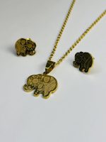 Golden Elephant Pattern Jewelry Set (Necklace + Stud Earrings)