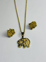 Golden Elephant Pattern Jewelry Set (Necklace + Stud Earrings) - Image 2