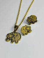 Golden Elephant Pattern Jewelry Set (Necklace + Stud Earrings) - Image 3