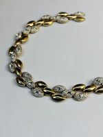 Gold and White Contrast Zircon-Embedded Oval Link Necklace - Image 2