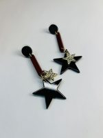 Black Star Drop Earrings with Crystal Accents
