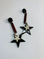 Black Star Drop Earrings with Crystal Accents - Image 2