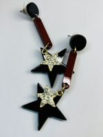 Black Star Drop Earrings with Crystal Accents - Image 3