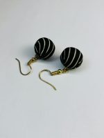 Black and White Striped Fabric Ball Drop Earrings - Image 3