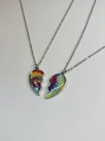 Colorful Enamel Broken Heart Pendant Necklace - Image 2