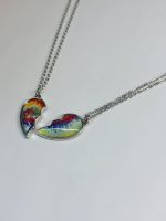 Colorful Enamel Broken Heart Pendant Necklace - Image 3