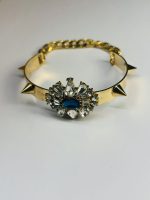 Gold-Toned Spiked Cuff Bracelet with Blue and Clear Crystal Accents - Image 3