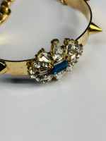 Gold-Toned Spiked Cuff Bracelet with Blue and Clear Crystal Accents - Image 2