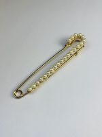 Gold-Toned Pearl-Encrusted Safety Pin Brooch