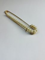 Gold-Toned Pearl-Encrusted Safety Pin Brooch - Image 2