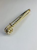 Gold-Toned Pearl-Encrusted Safety Pin Brooch - Image 3