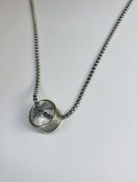 Silver-Toned Textured Circular Pendant Necklace
