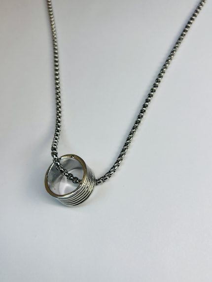 Silver-Toned Textured Circular Pendant Necklace