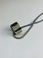 Silver-Toned Textured Circular Pendant Necklace - Image 2