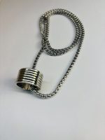 Silver-Toned Textured Circular Pendant Necklace - Image 4