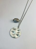 Silver-Toned Hammered Disc and Baroque Pearl Pendant Necklace