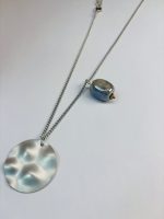 Silver-Toned Hammered Disc and Baroque Pearl Pendant Necklace - Image 4