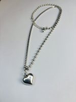 Silver-Toned Heart Pendant Necklace with Mixed Chain Design - Image 3