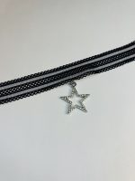 Black Lace Choker with Crystal-Encrusted Star Pendant