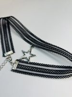 Black Lace Choker with Crystal-Encrusted Star Pendant - Image 3