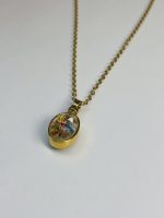 Gold-Toned Oval Pendant Necklace with Colorful Inlay - Image 3