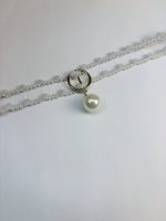 White Lace Choker with Pearl and Gold-Toned Ring Detail - Image 4