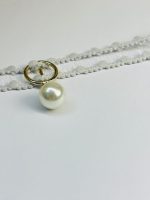 White Lace Choker with Pearl and Gold-Toned Ring Detail - Image 3